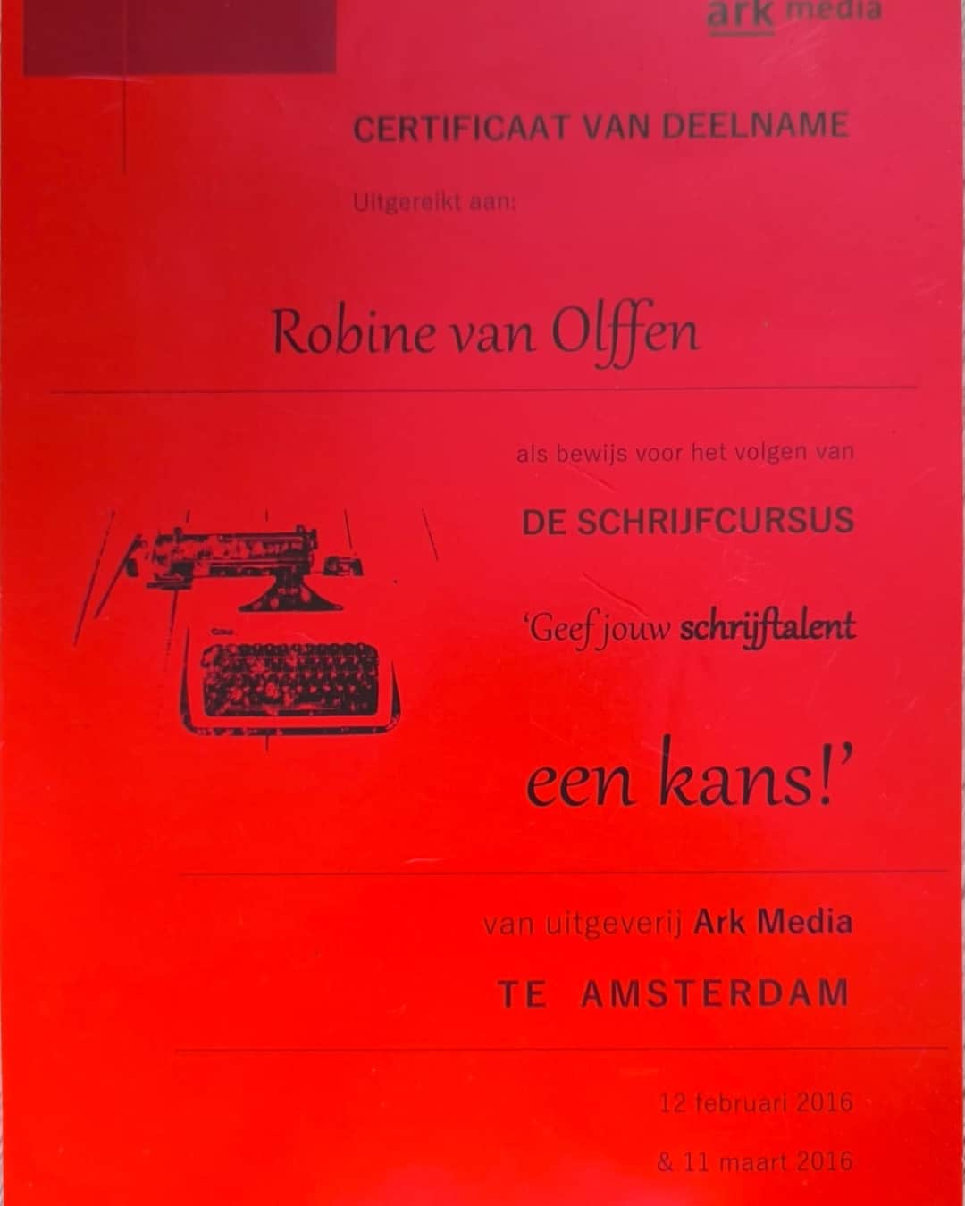 Ark Media Robine certificaat 2016